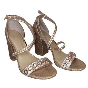 GIANNI BINI Out-Shine Glitter Rhinestone Strappy Heels Sandals Rose Gold SZ 9.5